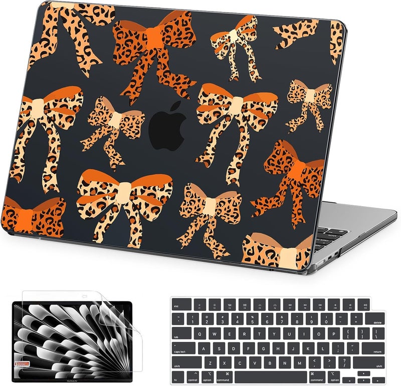 AKIT Compatible with MacBook Air 13 inch Case 2026 2025 2024-2022 M4 M3 M2 A3240 A3113 A2681, Unique Hard Shell Laptop Case+Screen Protector+Keyboard Cover for MacBook Air 13.6 inch, Leopard Bow - Image 1